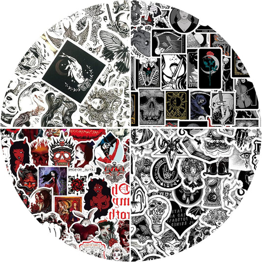 200PCS Halloween Stickers Gothic Skull Sticker for Adults Meme/Horror/Witchy Stickers for Hydro Flask/Laptop/Skateboard/Water Bottles/Computer/Phone