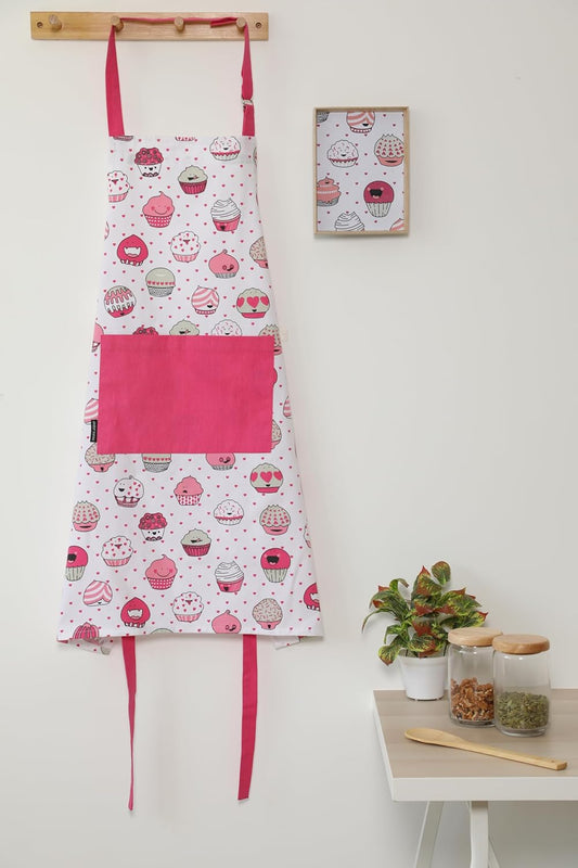 Cotton Aprons for Women with Pocket, Adjustable Strap & Waist Ties - Printed Aprons for Baking, Cooking, Gardening (27.5 X 33 Inches)