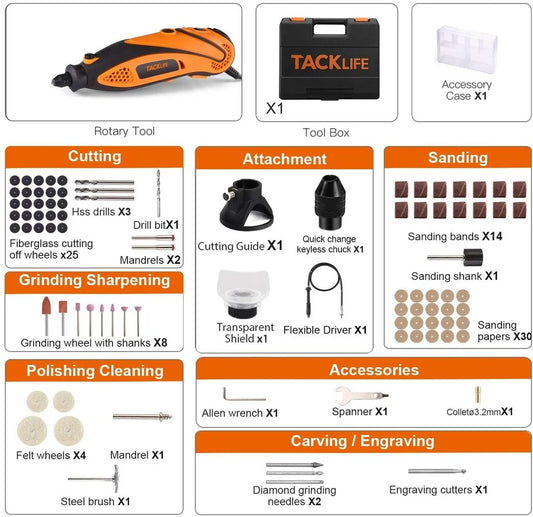 Rotary Tool Kit with Upgraded Multipro Keyless Chuck, Versatile Accessories