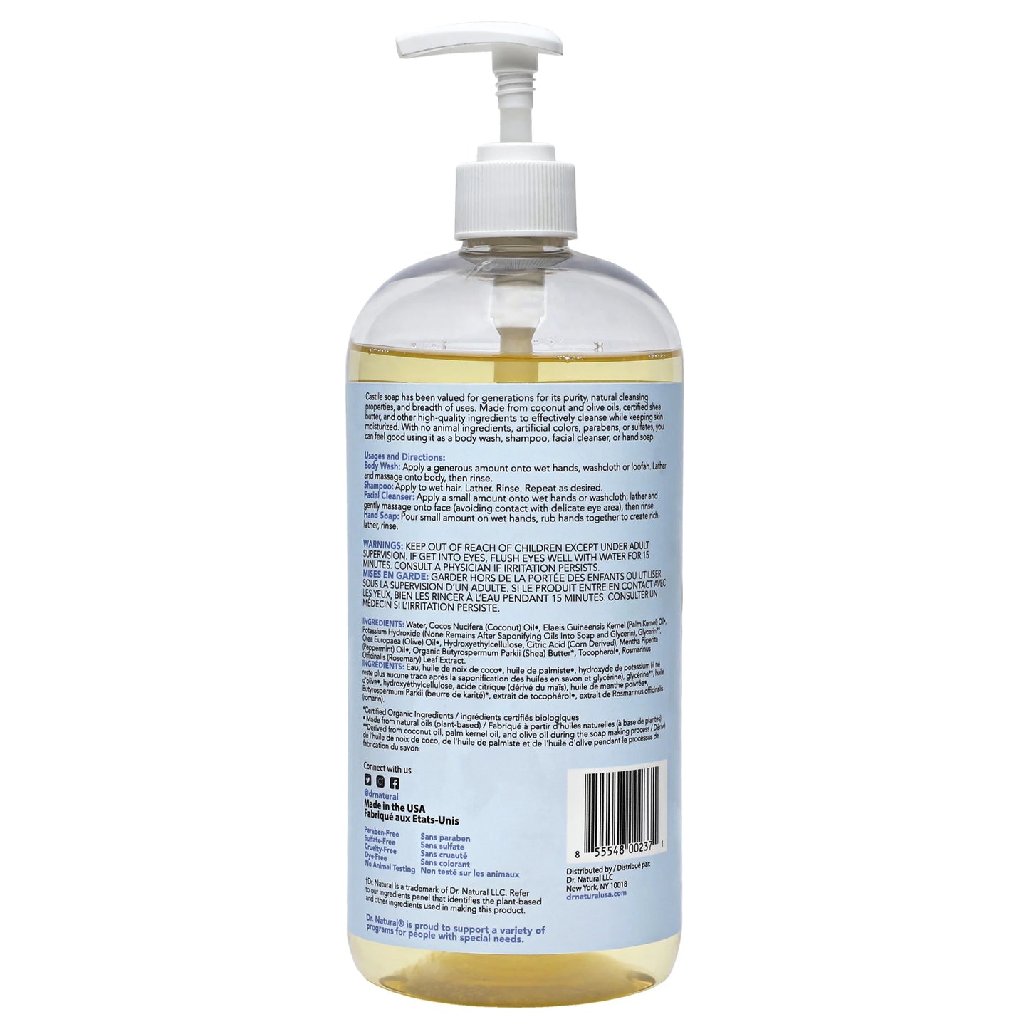 Body Washes, Castile Shower Gels, Peppermint, 32 Oz