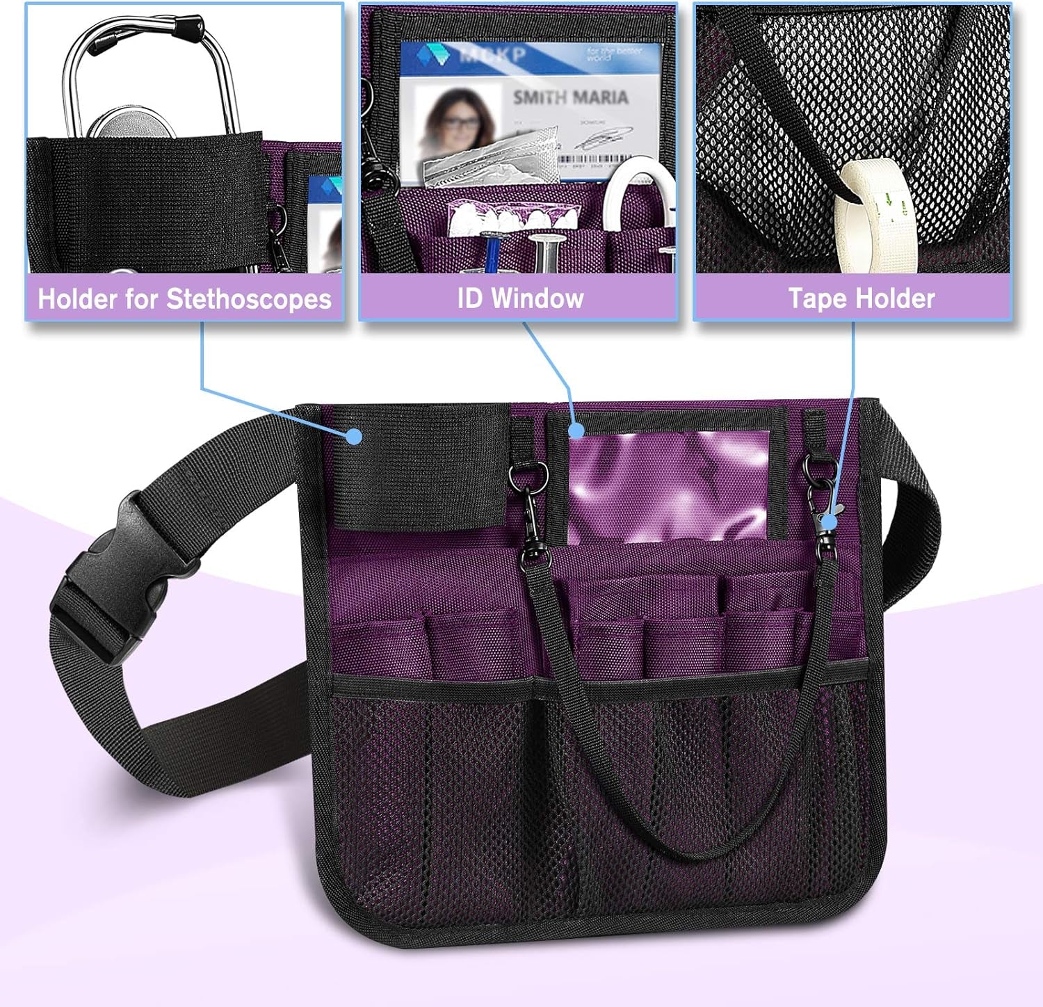 Nursing Organizer Belt, Nurse Fanny Pack with Tape Holder, Multi Compartment Medical Pack Pocket | Nurse Apron Hip Bag for Stethoscopes, Bandage Scissors and Other Medical Supplies, Purple