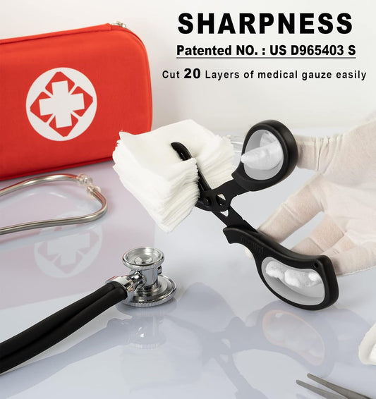 3 Pack Medical Scissors and Penlights for Nurses –First Aid Kits with Two Medical Pen Lights Four Batteries, One 8 Inches Ergonomical Bandage Scissors Trauma Shears for Medical Supplies