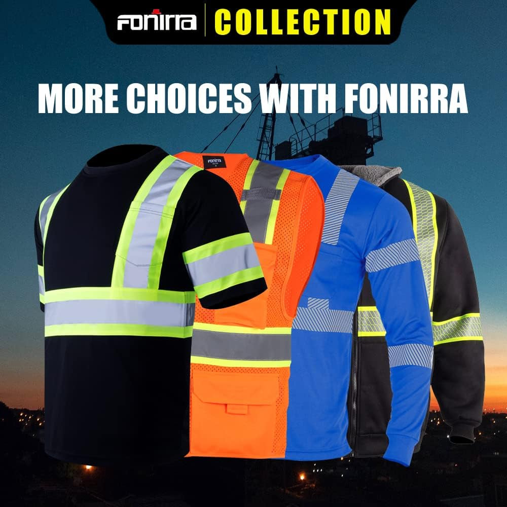 Safety Reflective High Visibility Shirt for Men ANSI Class 3 Hi Vis Construction Work Shirts with Short Sleeve(Blue,L)