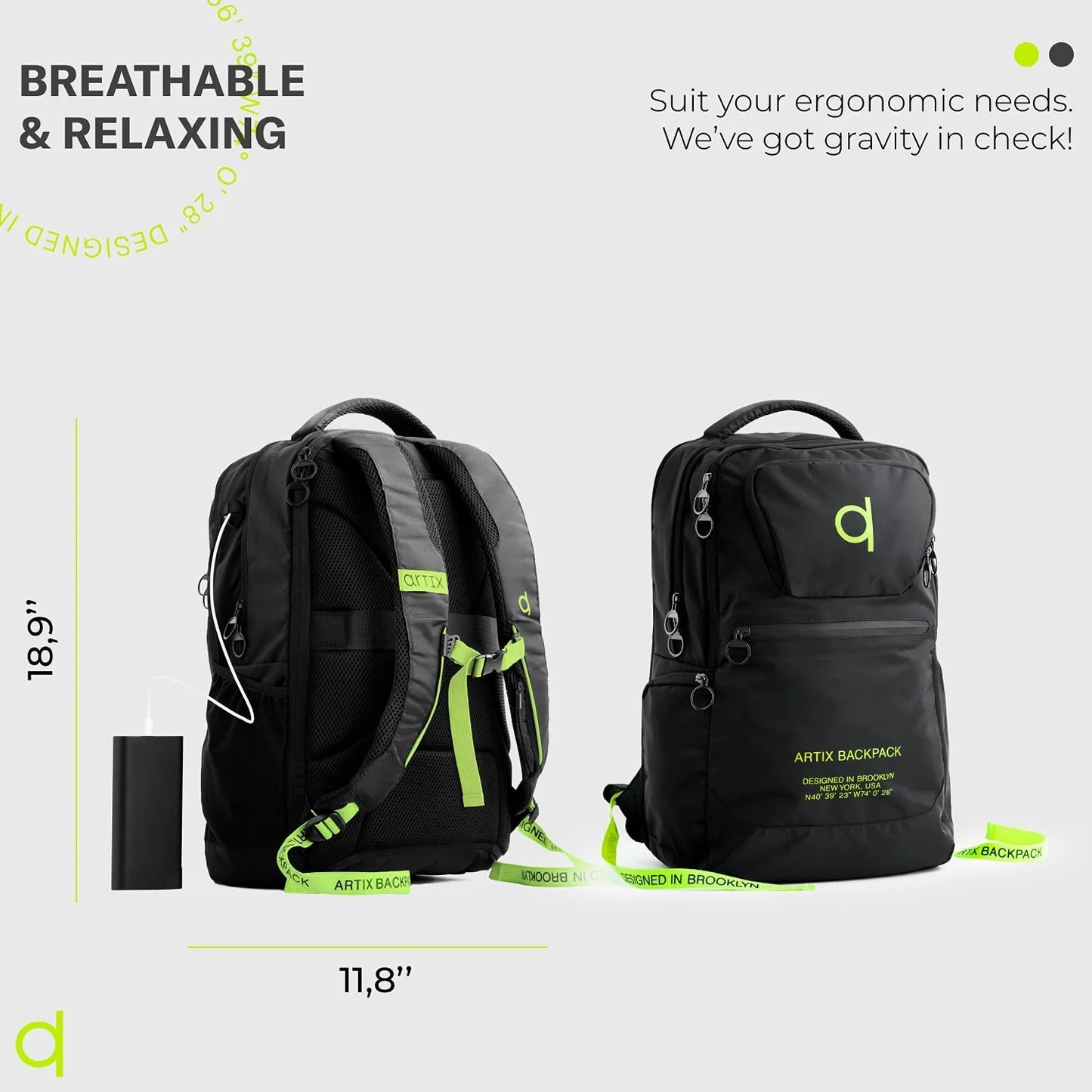 ® Waterproof Laptop Backpack for Men & Women | Large 17.3-Inch Travel Backpack | Stylish & Durable Computer Bag for Business, Office & Work | Versatile Rucksack for Adults (Black/Green)