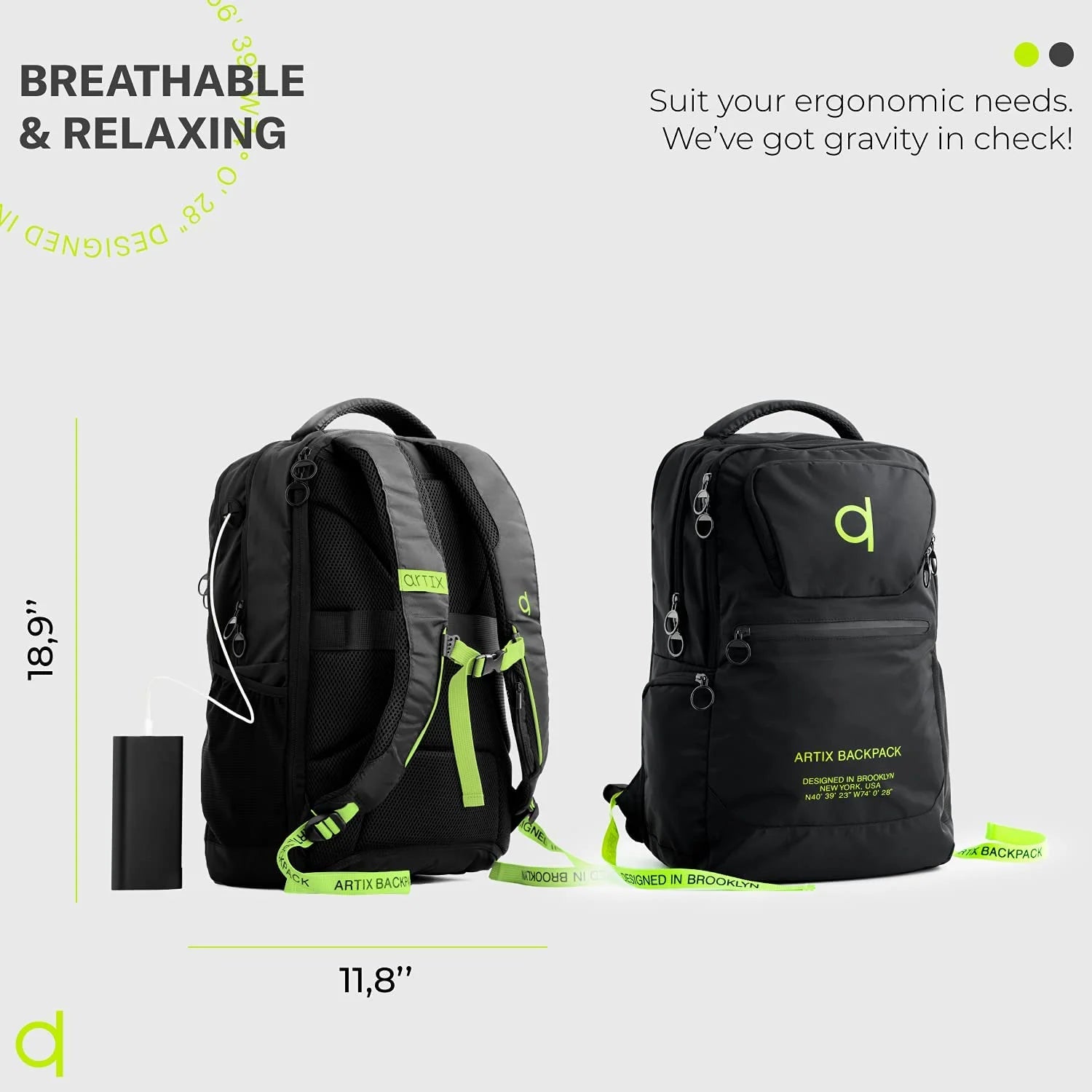 ® Waterproof Laptop Backpack for Men & Women | Large 17.3-Inch Travel Backpack | Stylish & Durable Computer Bag for Business, Office & Work | Versatile Rucksack for Adults (Black/Green)
