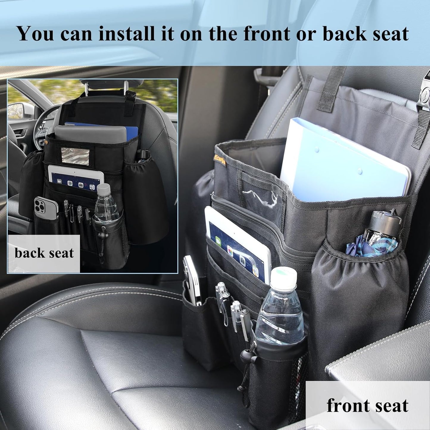 Car Front Seat Organizer - Car File Organizer, Passenger Seat Storage Bag Law En