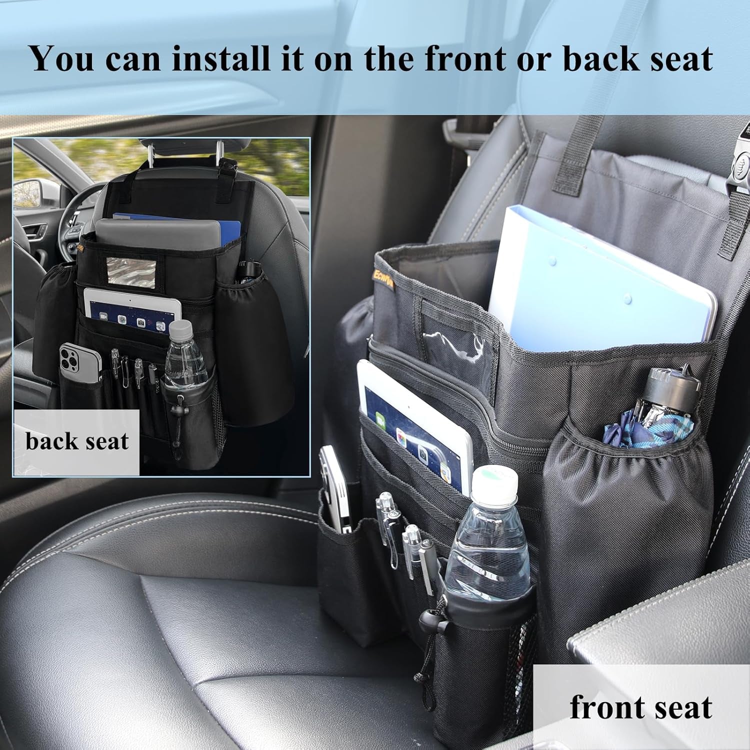 Car Front Seat Organizer - Car File Organizer, Passenger Seat Storage Bag Law En