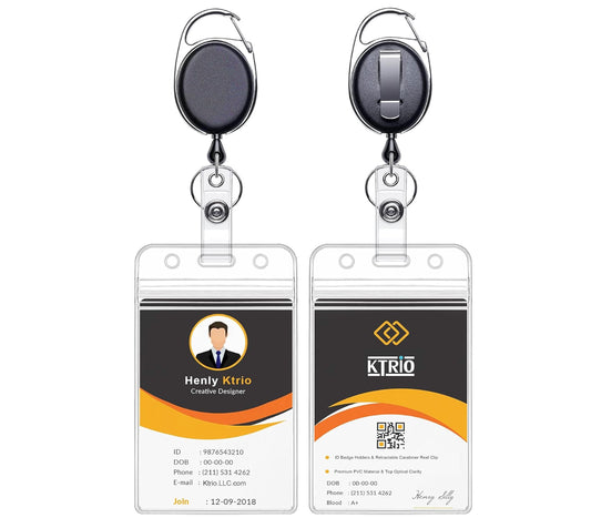 ID Badge Holder W/Retractable Reel Clip (Clear, 2 Pack) Heavy Duty Name Card Ree